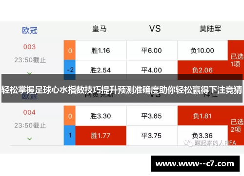 轻松掌握足球心水指数技巧提升预测准确度助你轻松赢得下注竞猜